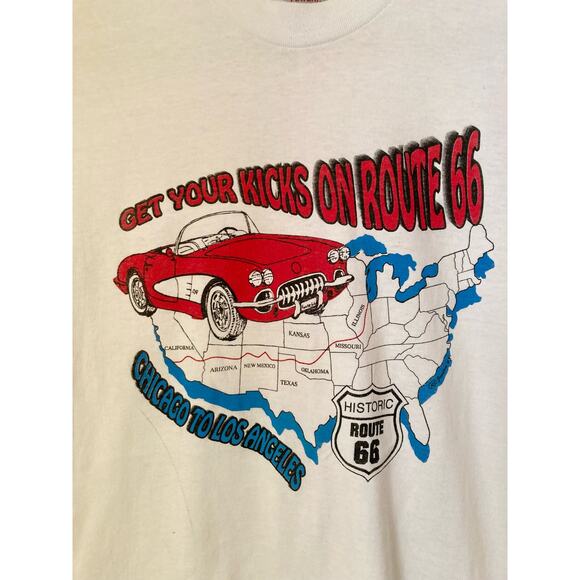 90s VTG Get Your Kicks On Route 66 T-Shirt Size M Unisex White Graphic - Picture 5 of 7